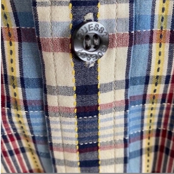 Men’s Guess Long Sleeve Gray Plaid Collared Button Down Shirt Size Large - Picture 2 of 5